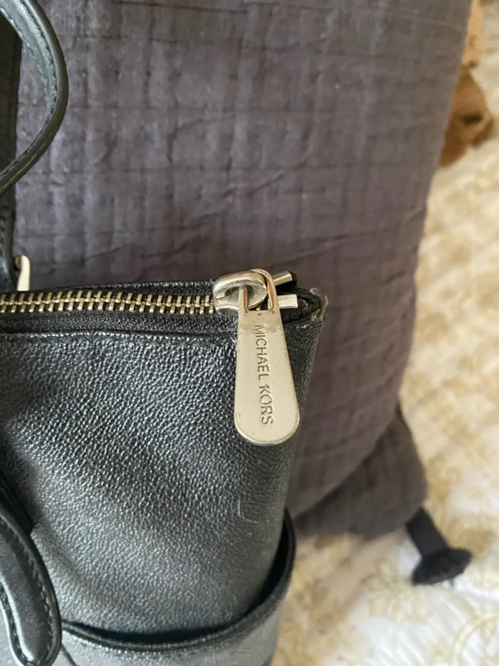 Michael Kors Black Leather Tote with Signature MK Pendant — Medium size